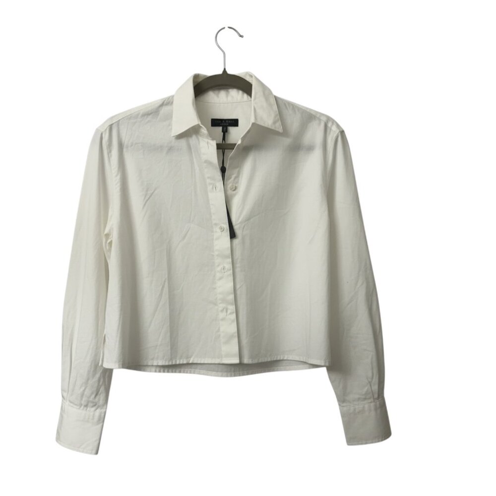 NWT Rag & Bone Maxine Jewel Cotton Cropped Shirt in White - Sz XS - MSRP $198